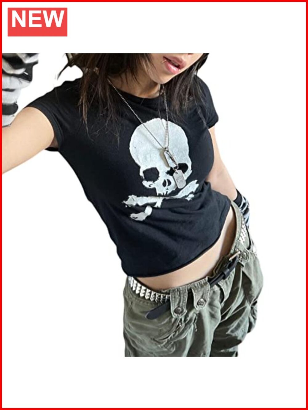 Women's Y2K Gothic Graphic Short Sleeve Crew Neck Slim Fit Crop Top